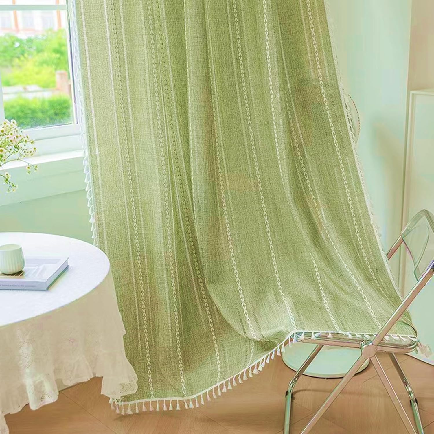 Deeprove Green Boho Curtains 108 Inches Long for Chic Decor