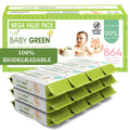 Yugi Green Baby Wipes Unscented Compostable 864 Count - Gentle