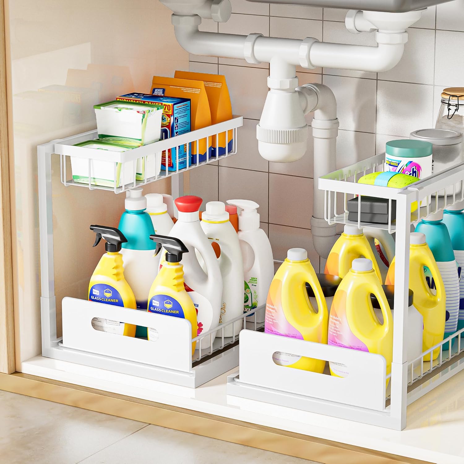 VUSIGN Under Kitchen Sink Organizer 2 Tier for Maximum Storage