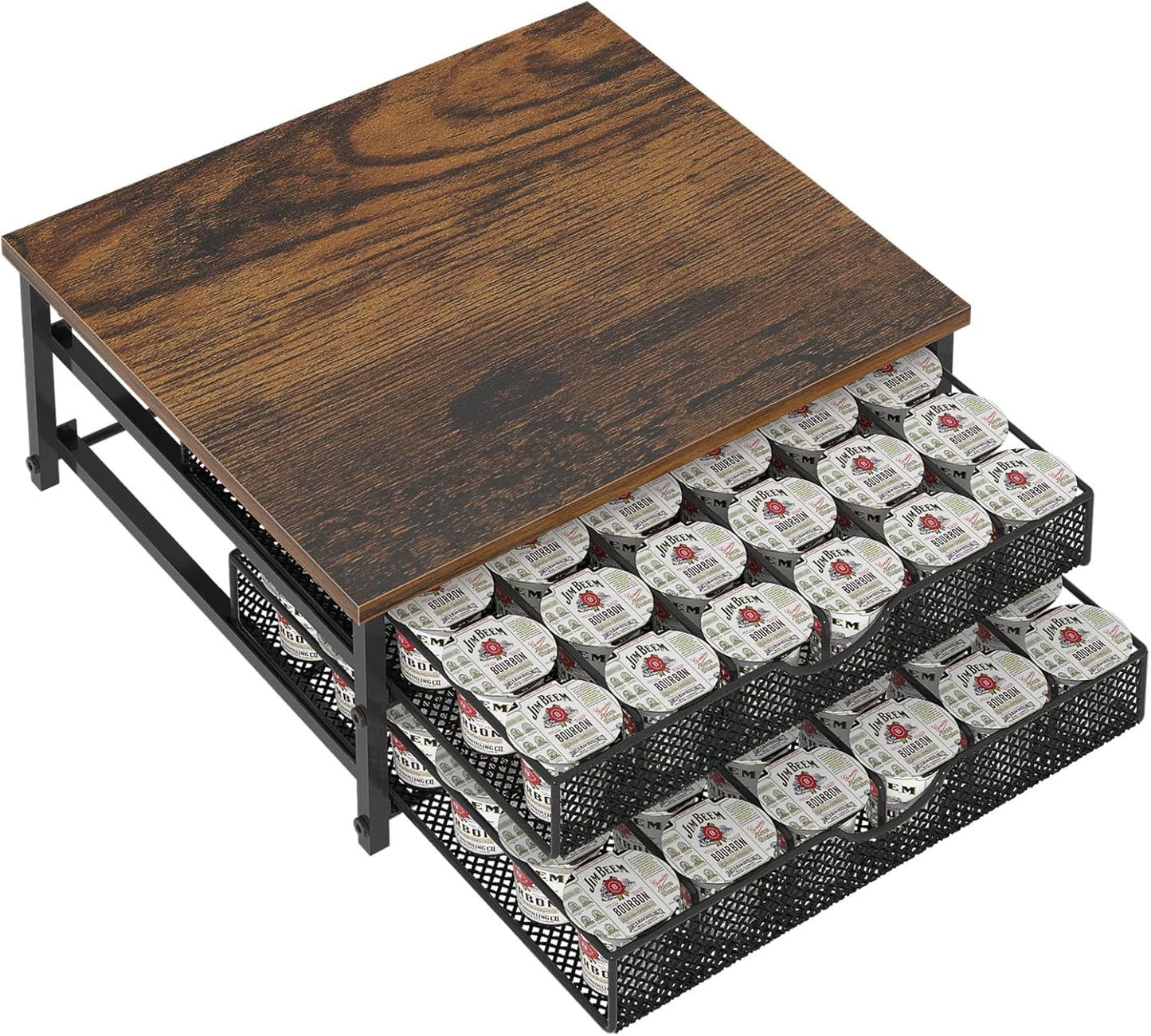 Coffee Pod Holder for Counter with Rustic Design and Storage