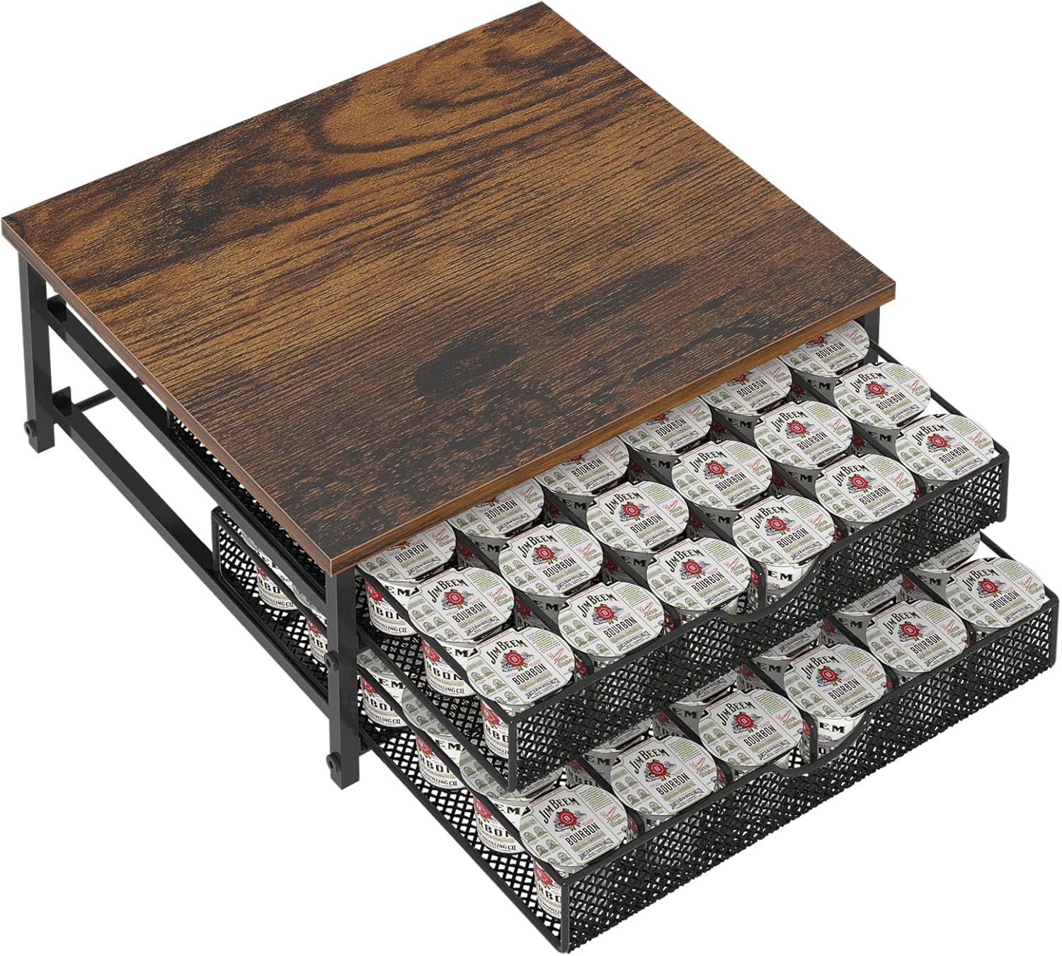 Coffee Pod Holder for Counter with Rustic Design and Storage