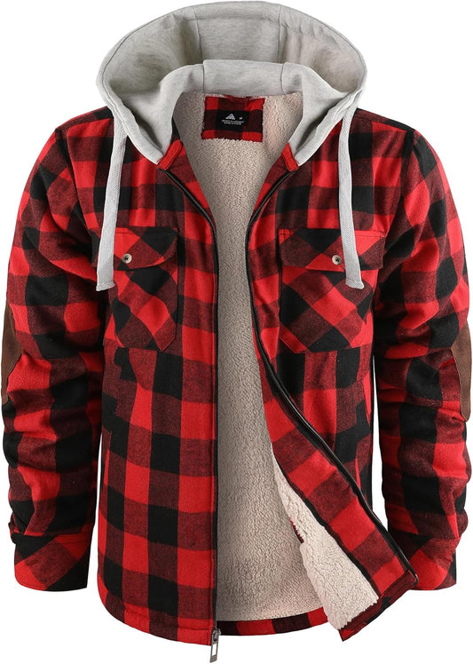 Mens Plaid Hoodies Winter Zip Up Fleece Jacket for Warmth
