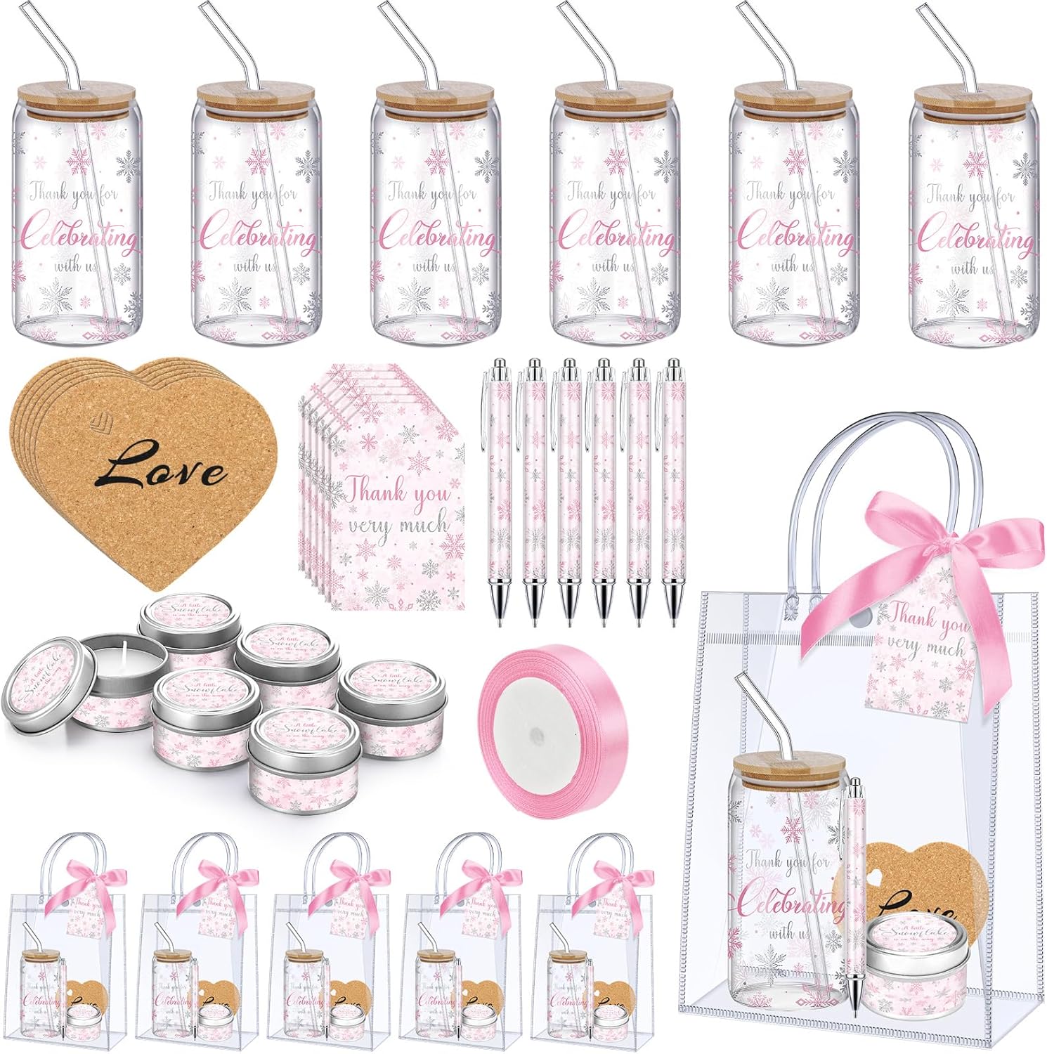 6 Sets Winter Snowflake Baby Shower Prizes for Game Players