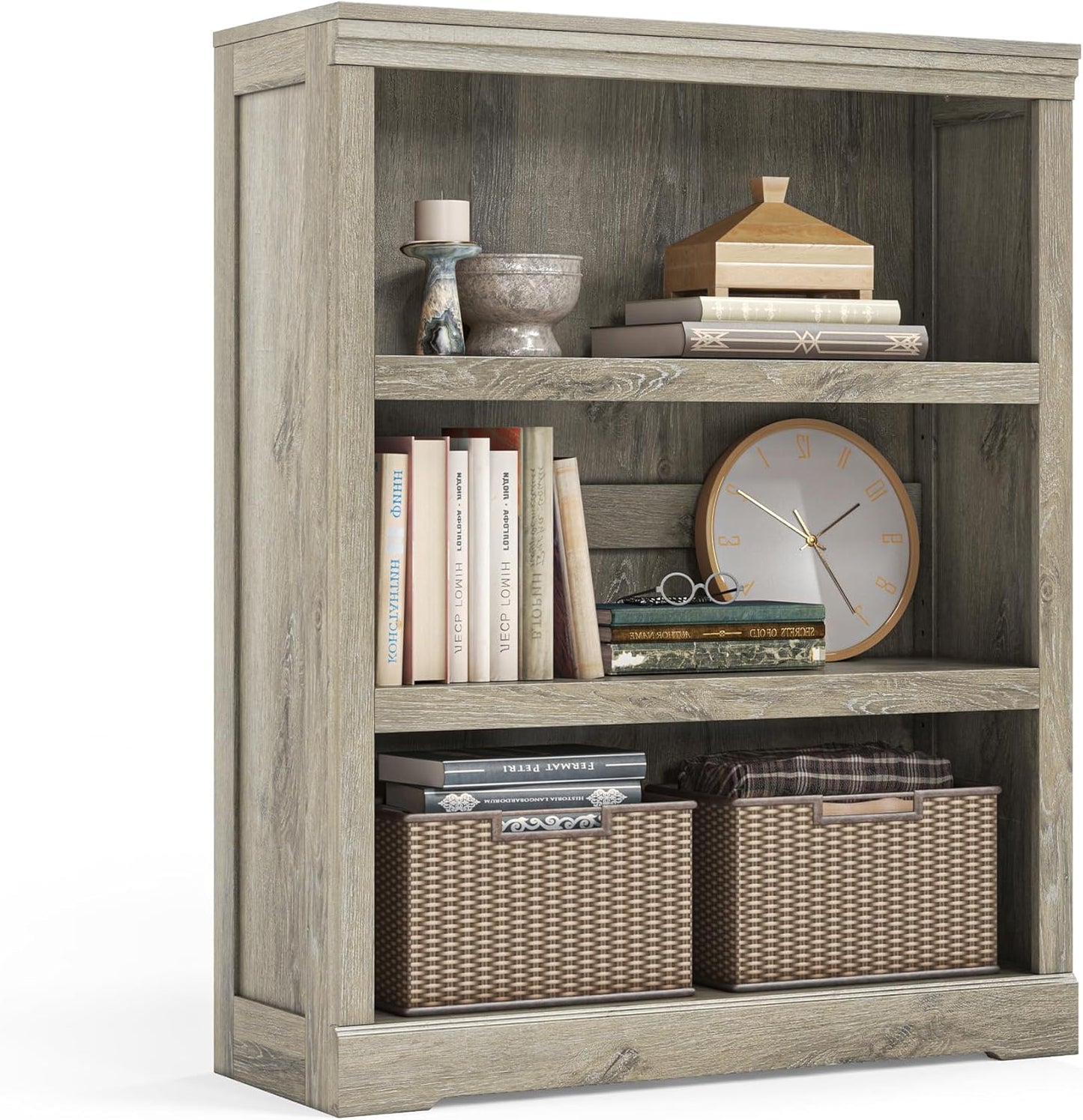 LINSY HOME 3-Tier Bookcase for Chic Rustic Home Decor