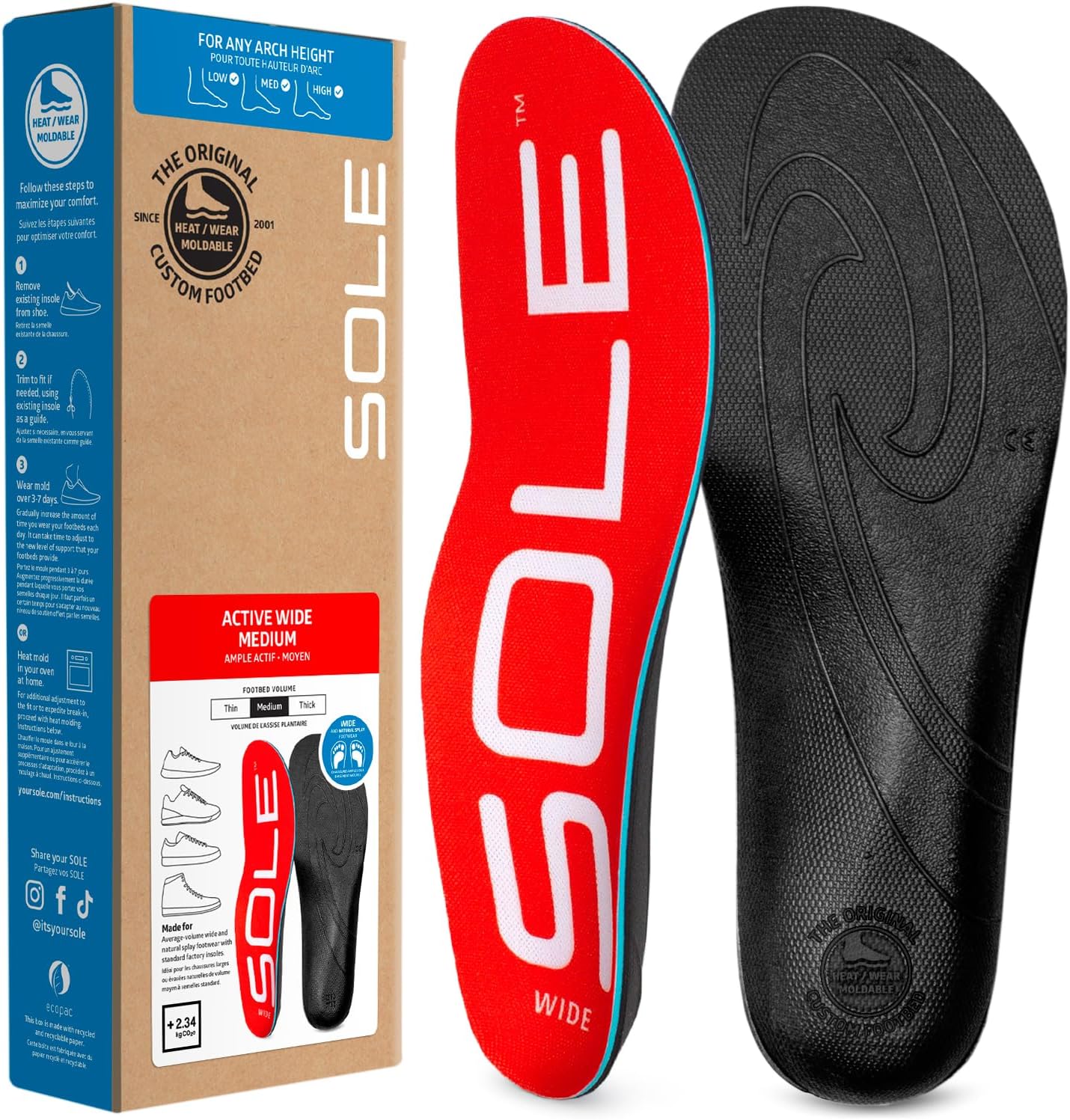 SOLE Active Wide Medium Insoles for Plantar Fasciitis Relief