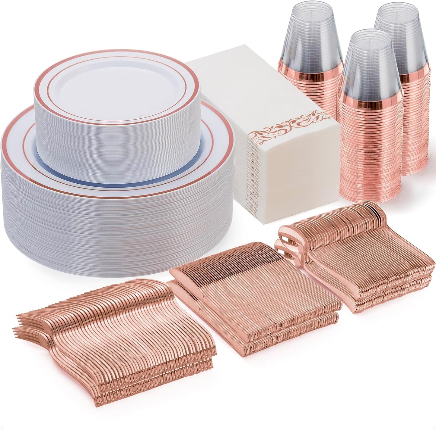 350 Piece Rose Gold Dinnerware Set for 50 Guests - Elegant & Durable