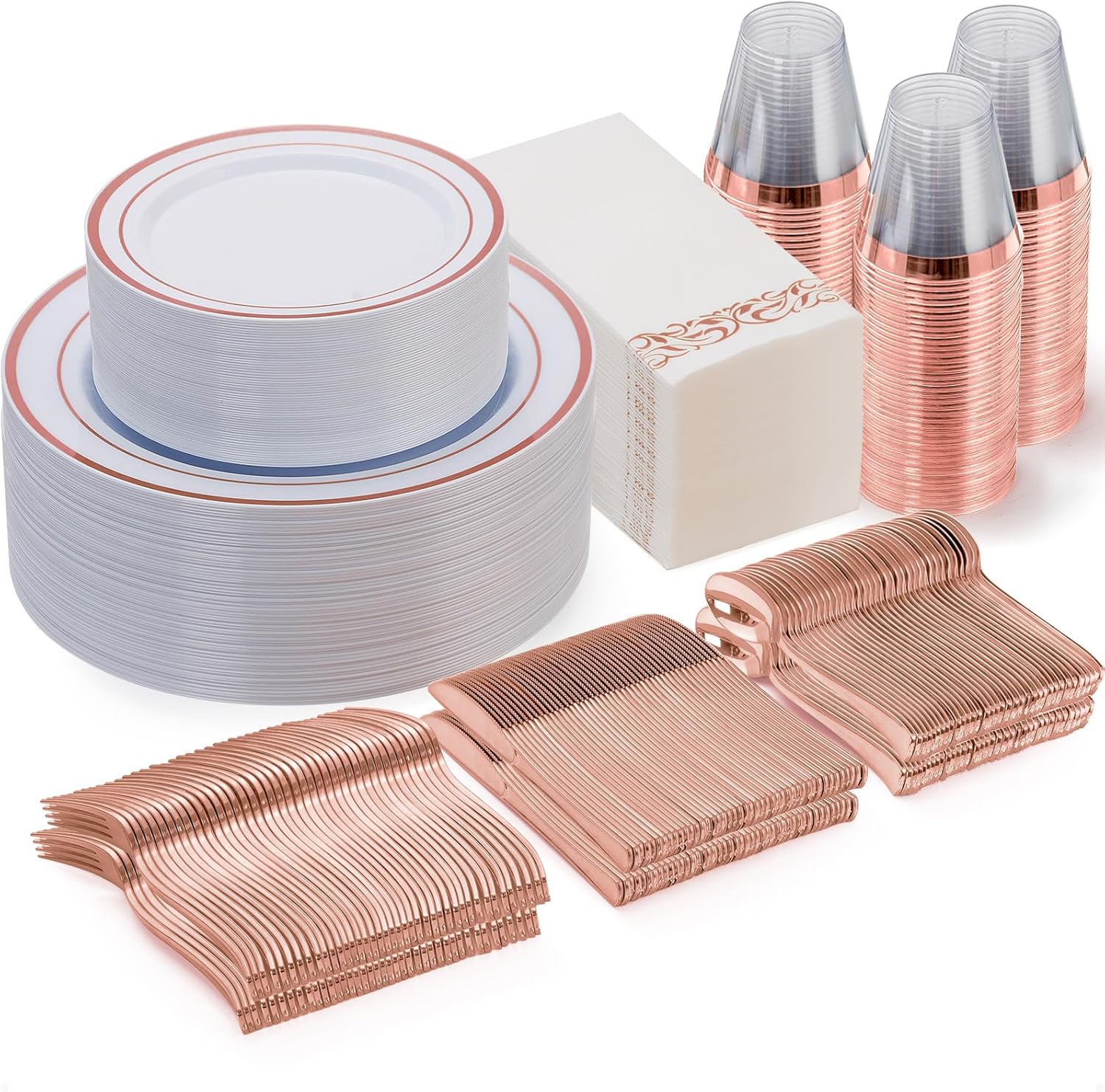 350 Piece Rose Gold Dinnerware Set for 50 Guests - Elegant & Durable