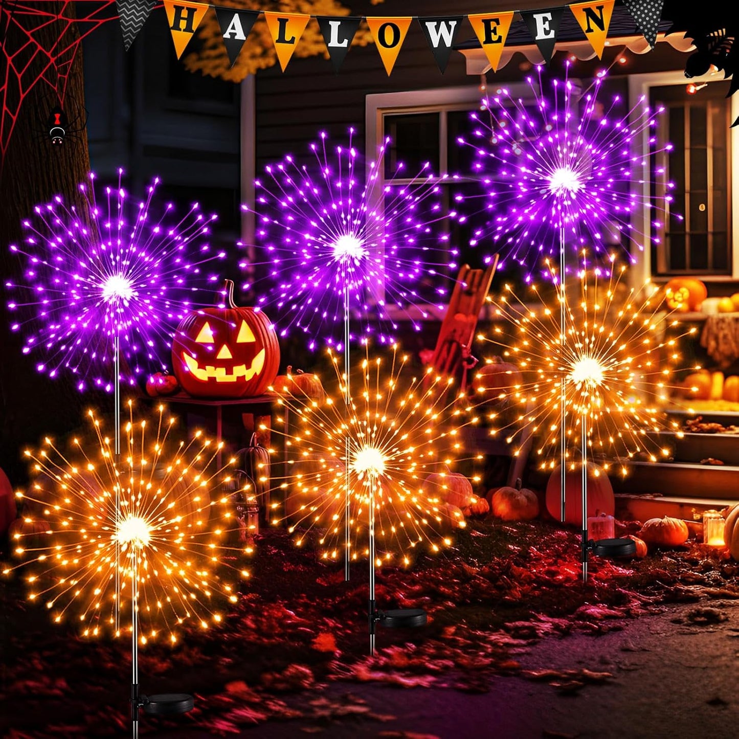 6 Pcs Halloween Solar Firework Lights for Outdoor Garden Decor