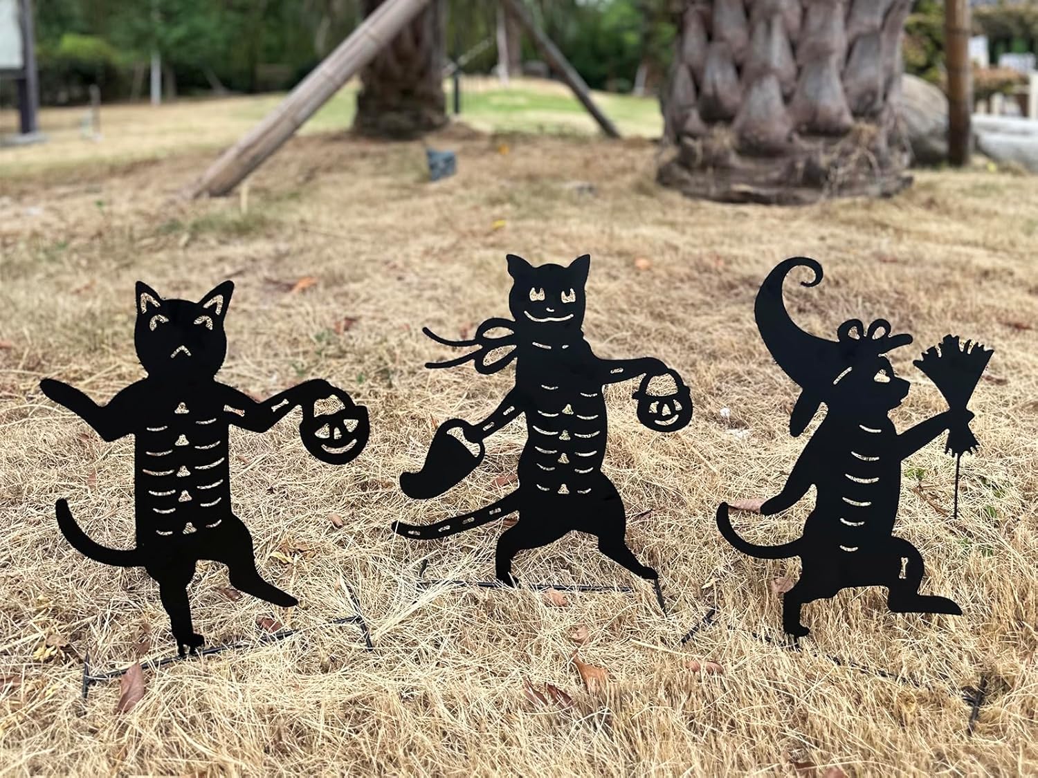Metal Halloween Black Cat Garden Stakes for Spooky Decor