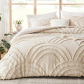 Full Boho Comforter Set for College Girls - Lightweight Tufted Beige