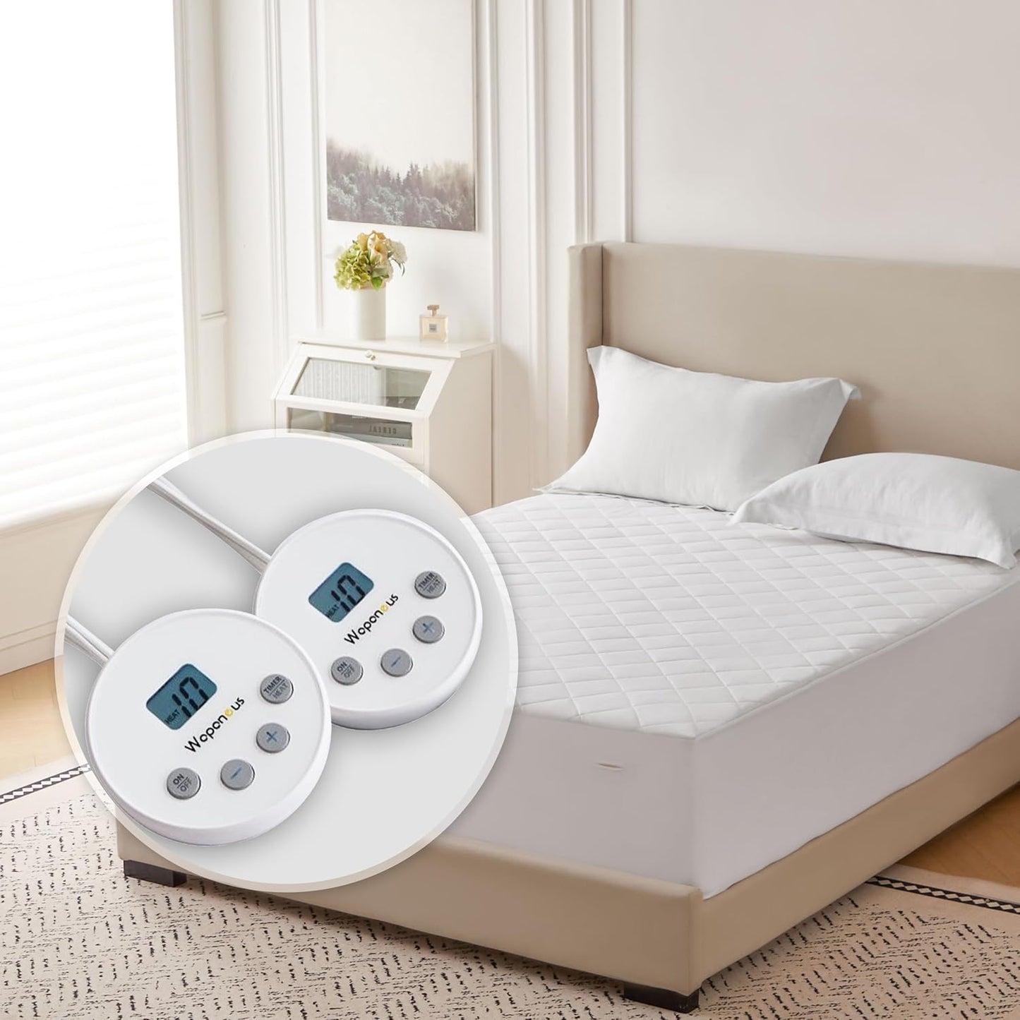 Wapaneus Heated Mattress Pad Queen Size with Dual Control & Timer