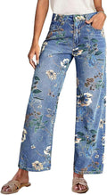 High-Rise Vintage Floral Straight Leg Pants for Women - Summer Denim