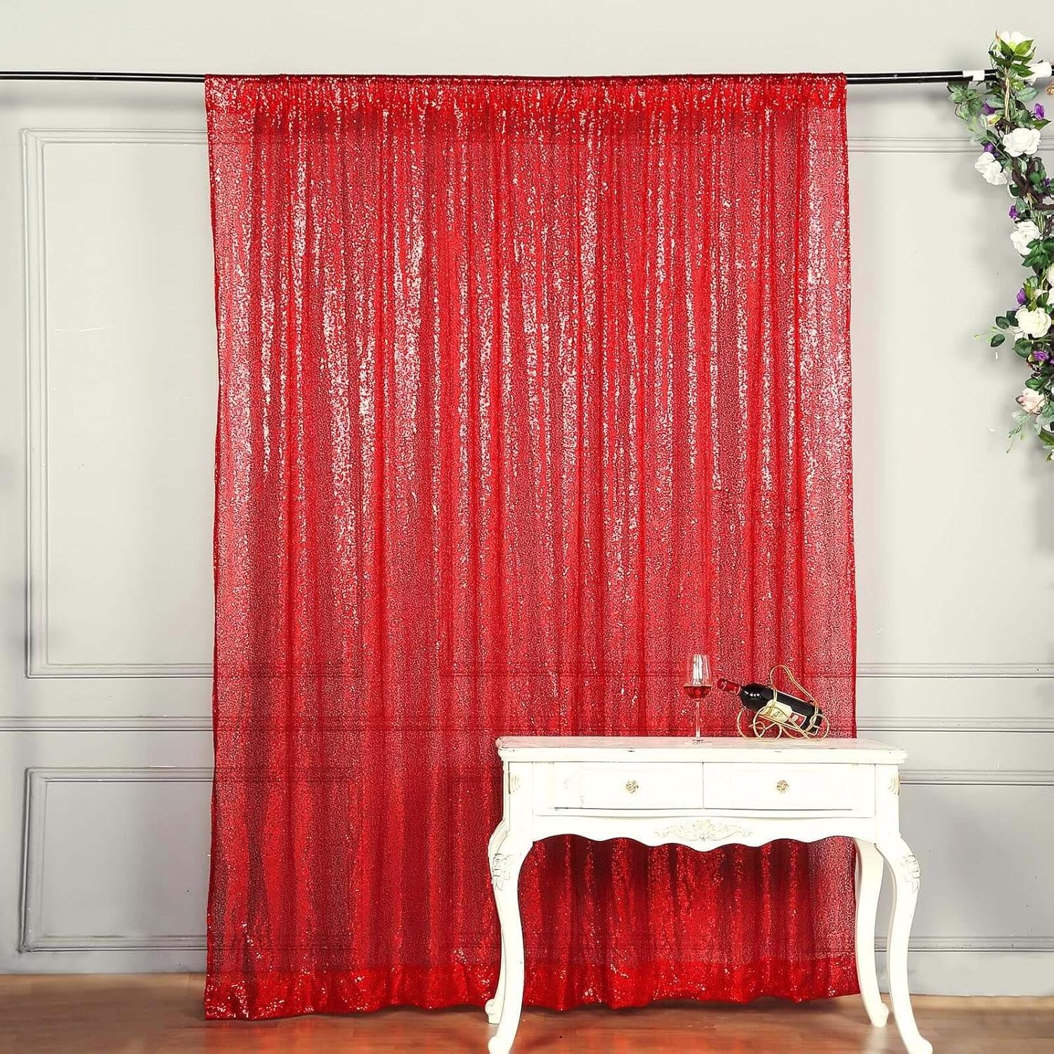 8ft Red Sequin Photo Booth Backdrop for Stunning Events
