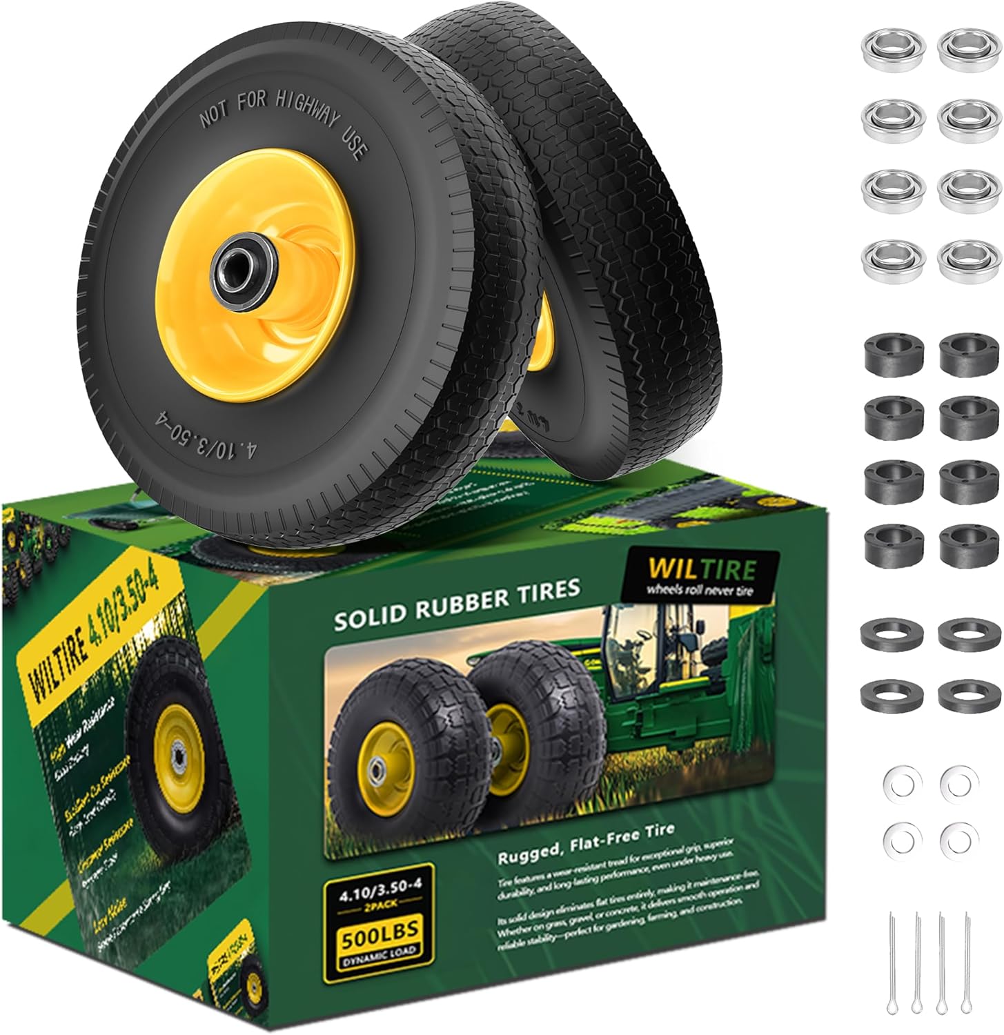 4.10/3.50-4 Flat Free Tire and Wheel Replacement for Equipment