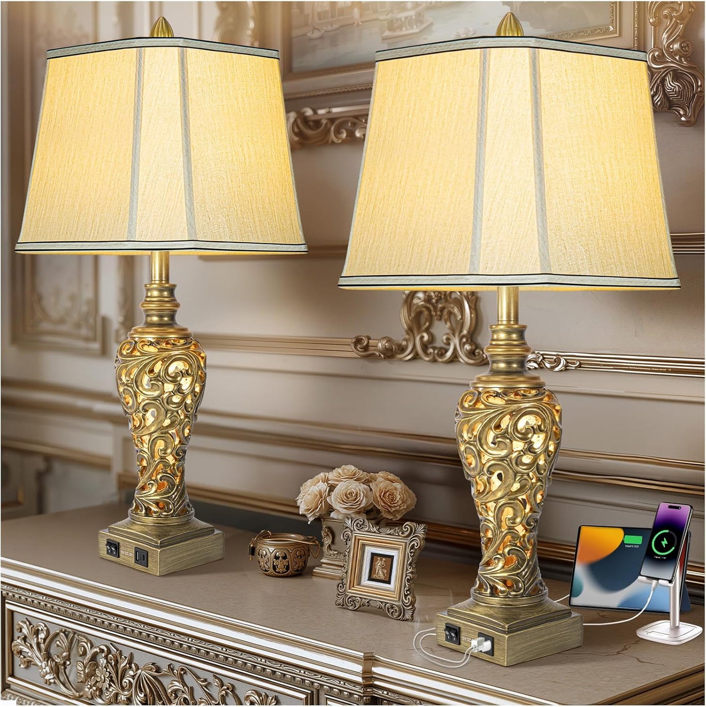 28.5 Table Lamps Set of 2 with USB Ports for Vintage Style