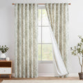 Lined Linen Blend Floral Curtains 84 in Green Peony - Light Filtering