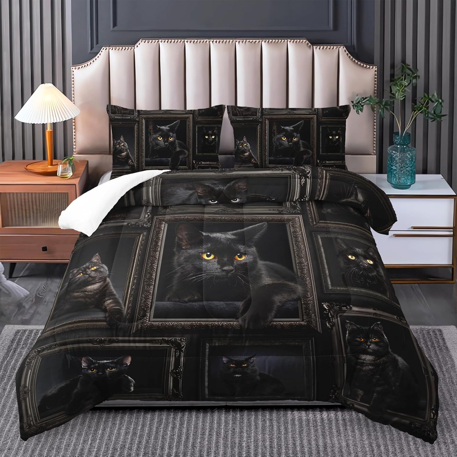 Black Cat Comforter Set for Girls - Cute Teen Room Decor