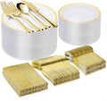 300PCS Gold Plastic Plate Set (50 Guests) - Elegant Disposable