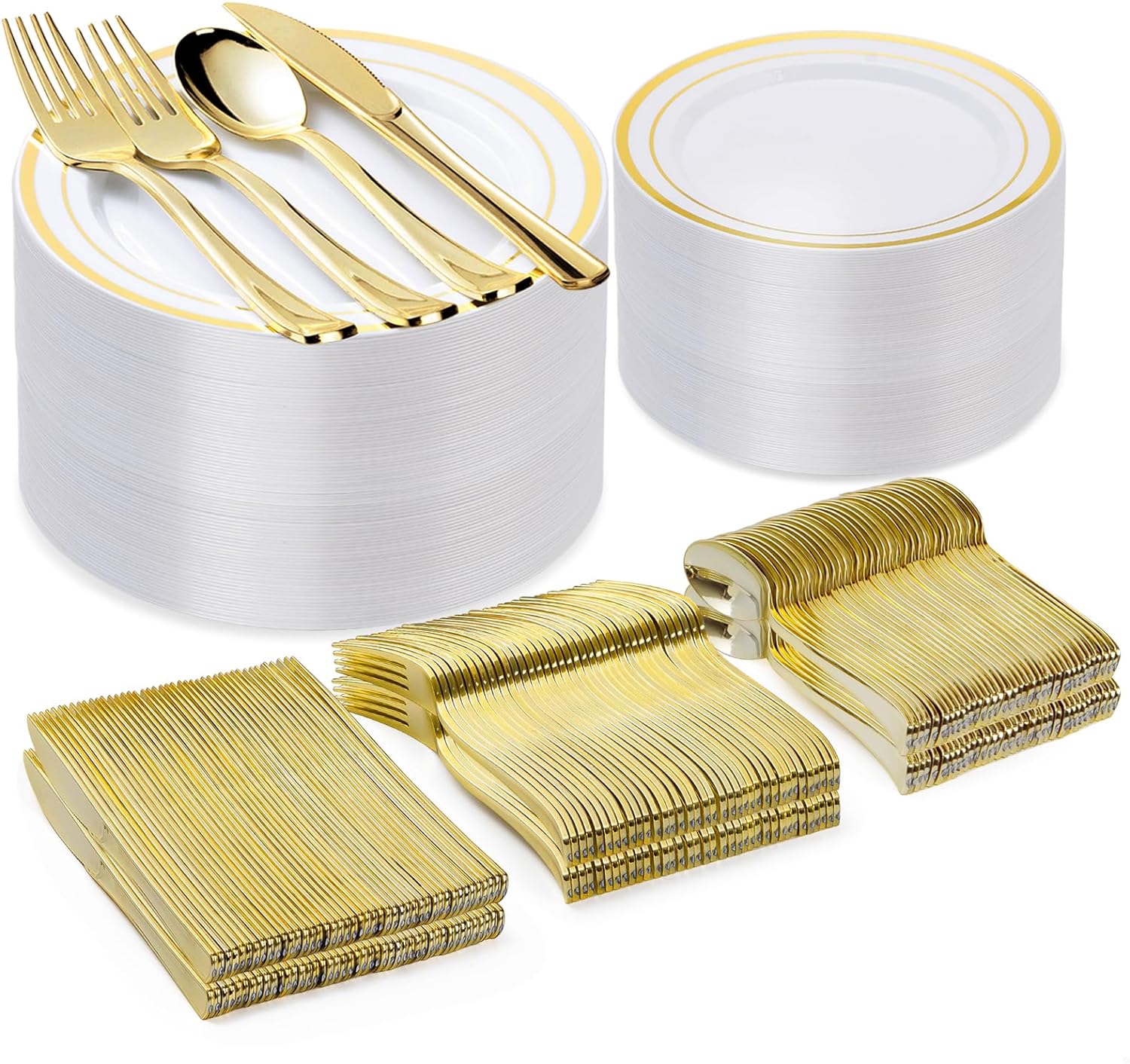 300PCS Gold Plastic Plate Set for 50 Guests - Perfect for Parties