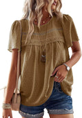 Womens Crewneck Crochet Lace Boho Tops - Lightweight Chiffon 2025