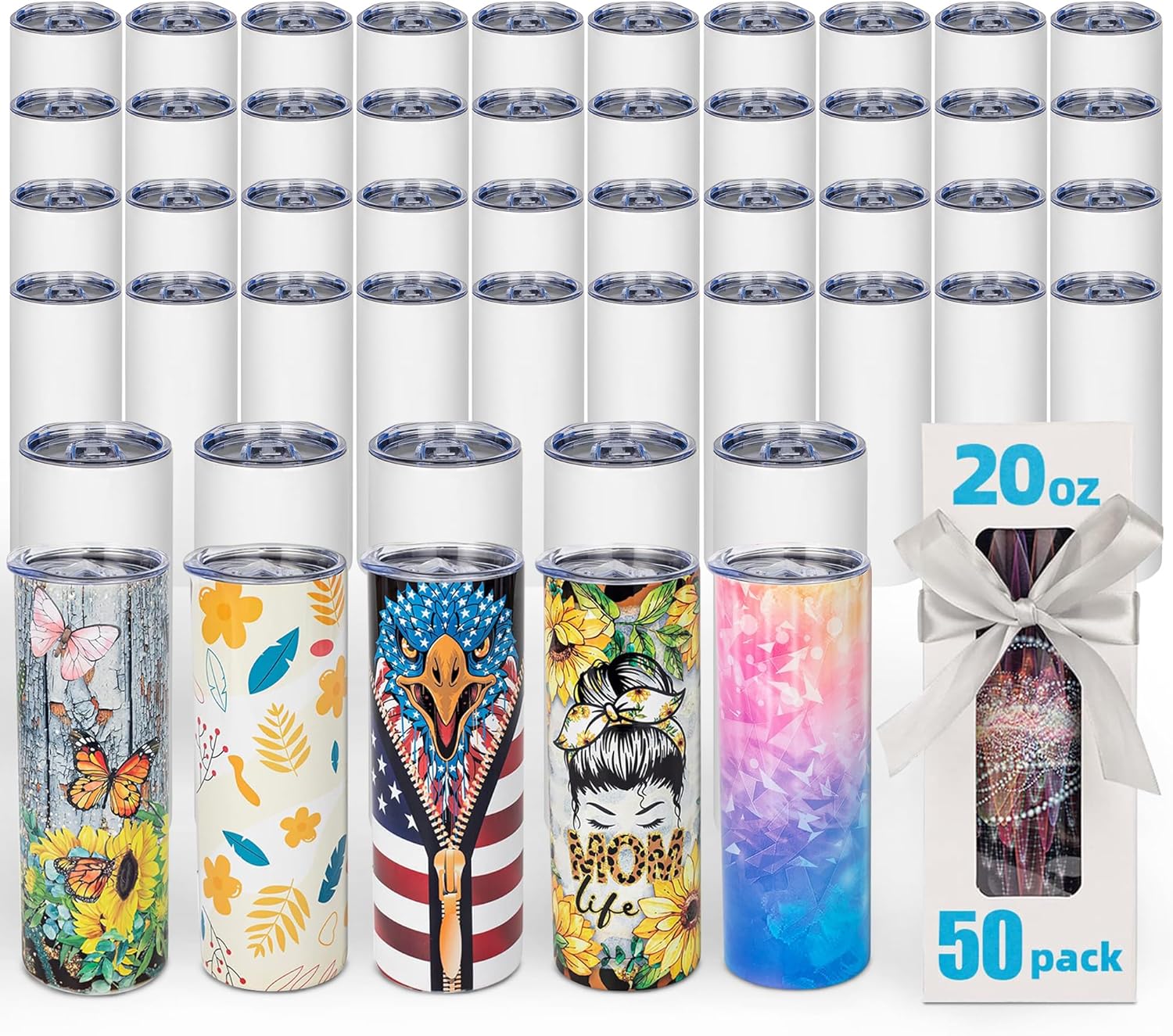 50 Pack 20oz Sublimation Tumblers by UIRZOTN for Customization
