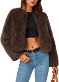 Faux Fur Cropped Jacket Women - Soft Shaggy Winter Coat