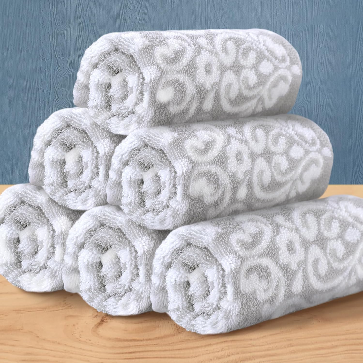 Gray Wash Cloths Set - Luxury Jacquard 100% Cotton Towels
