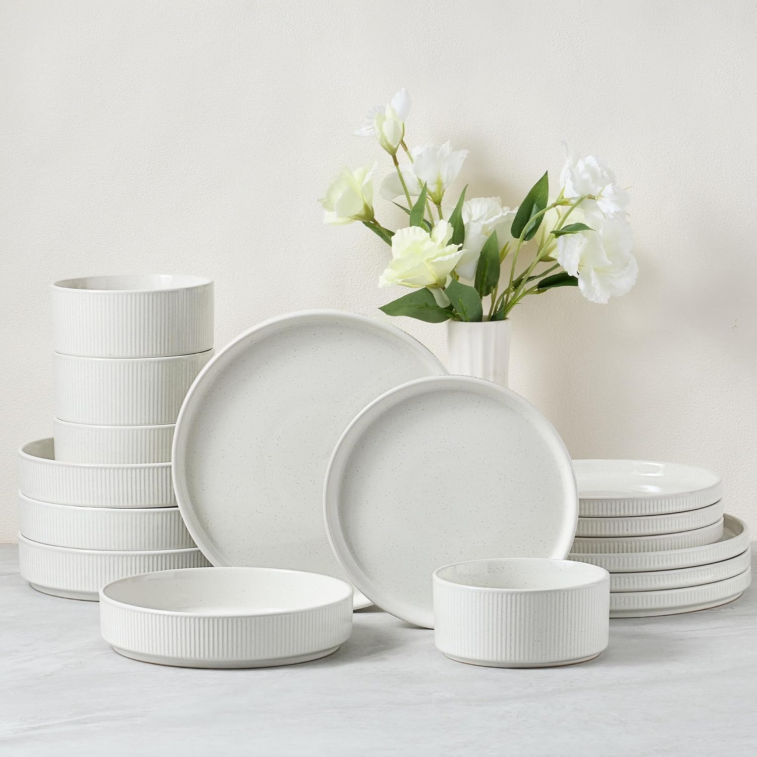 E-far 16 Piece Dinnerware Set for Modern Kitchen Dining