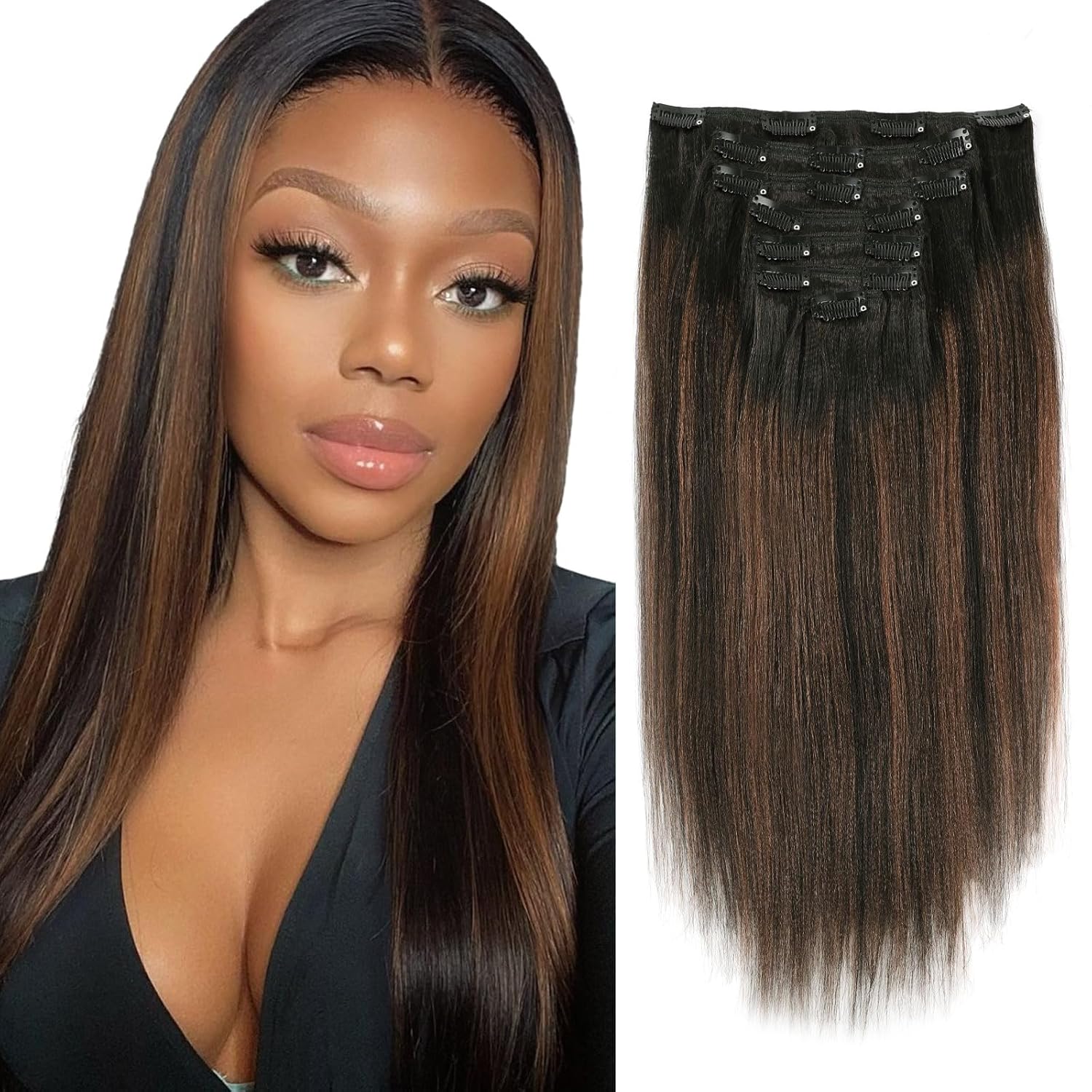 Sassina Thick Yaki Straight Clip in Hair Extensions for Style