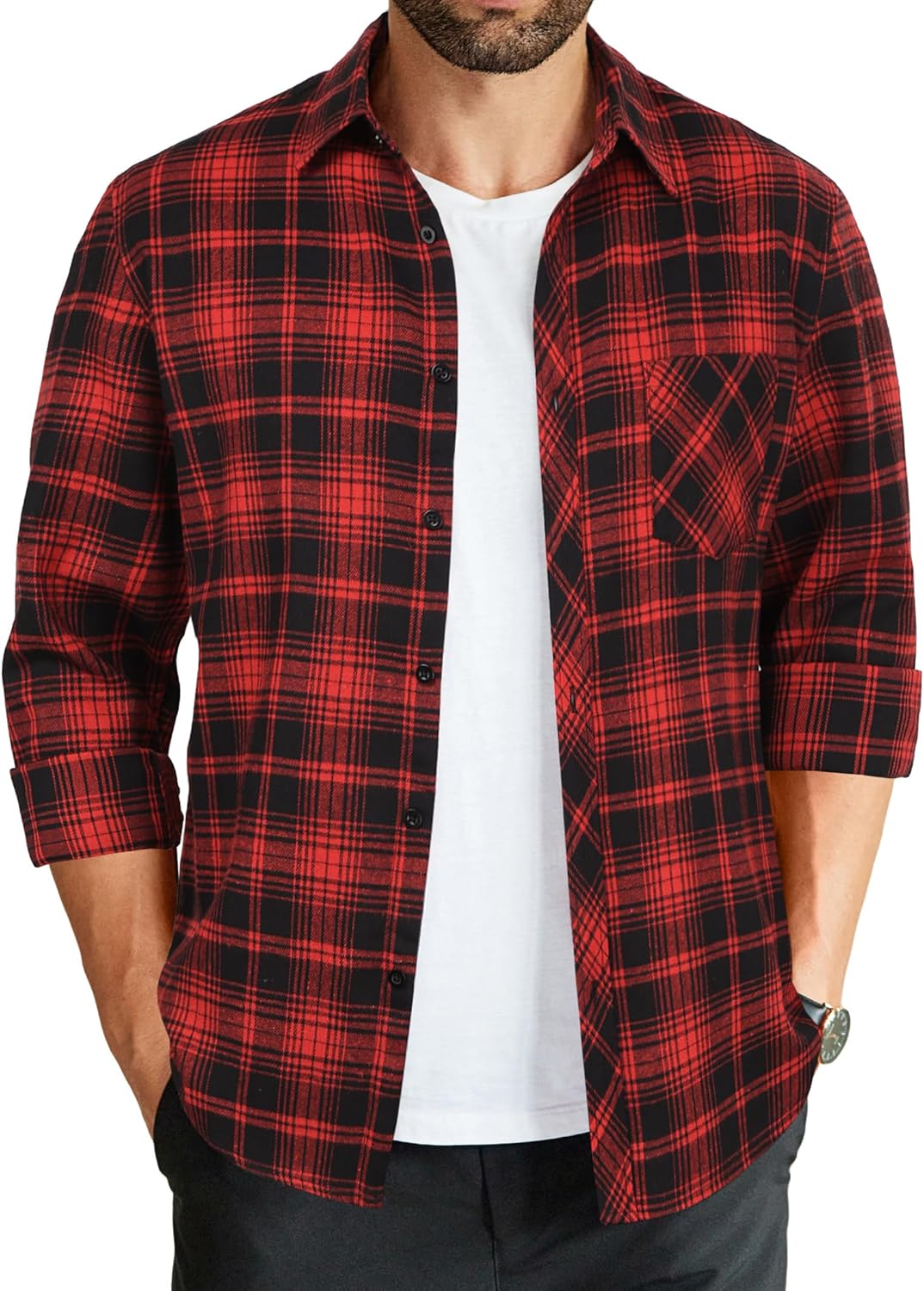 Men's Flannel Plaid Shirt for Casual Fall Style and Comfort