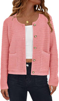 Women Knit Cardigan Sweaters - Chunky Open Front Button Cardigan