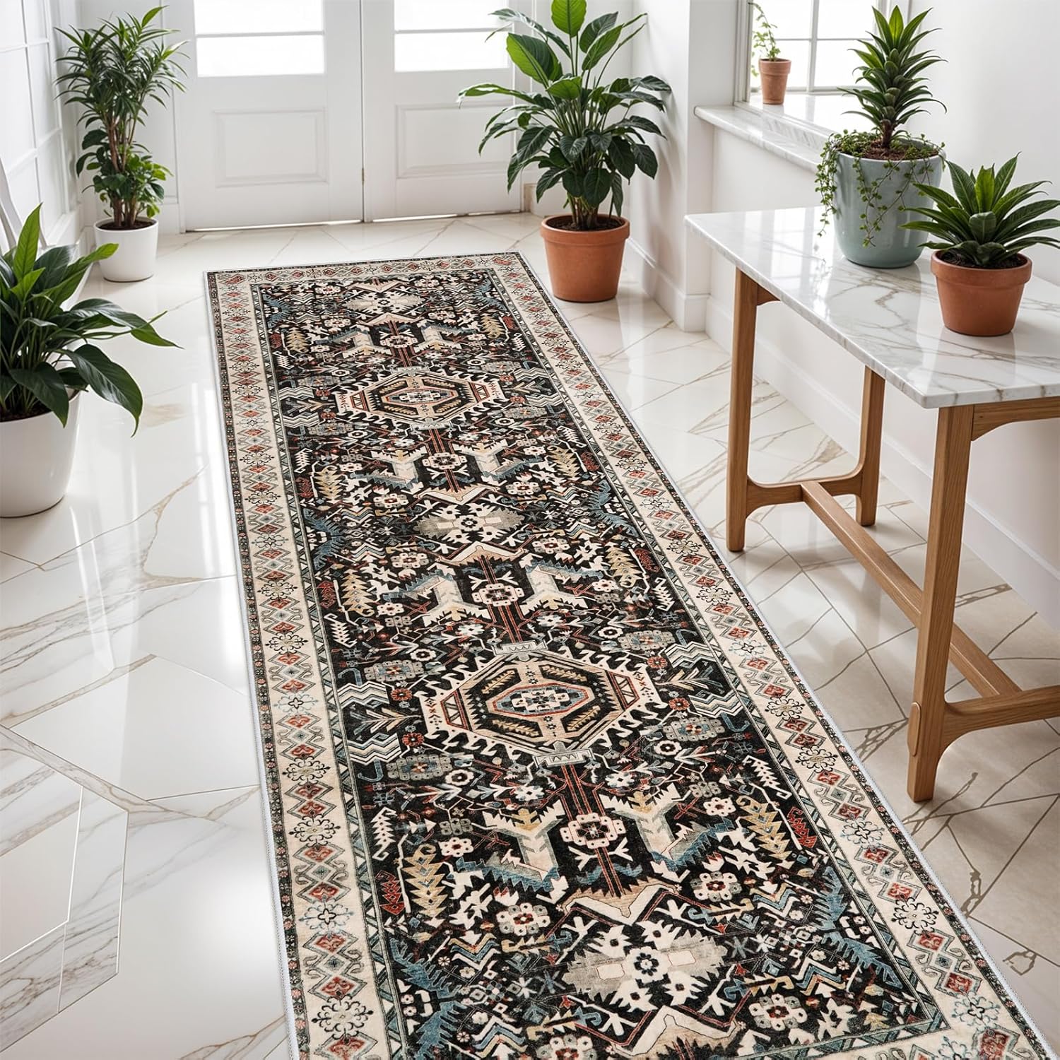 Washable Kitchen Runner Rug - Soft Non-Slip 3x8 Floor Carpet