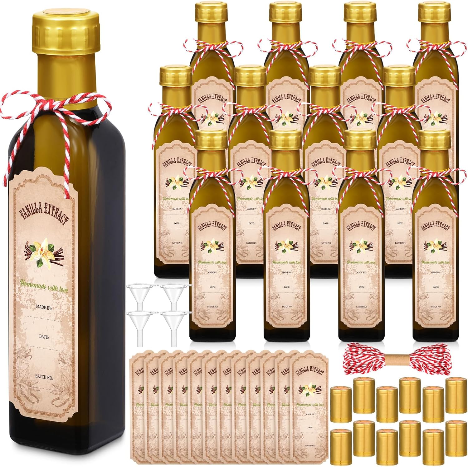 12 Pcs 8.5 oz Vanilla Extract Bottles for Homemade Liquids