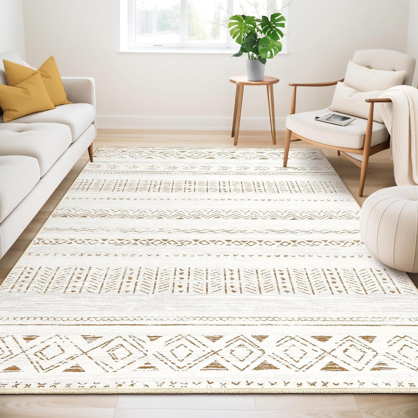 Large Living Room Area Rug 6x9: Soft Boho Moroccan Design