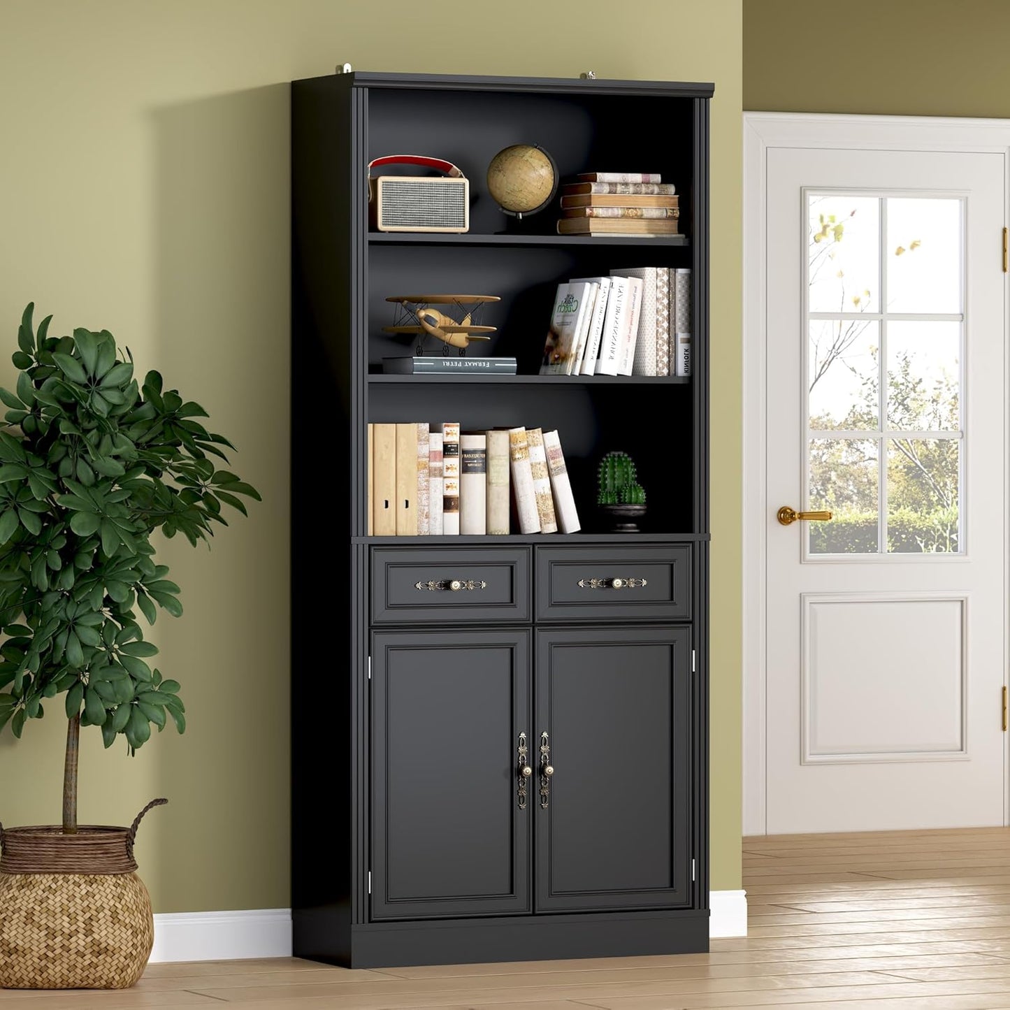 71.4 Tall Bookshelf with Drawers & Cabinet for Home Office