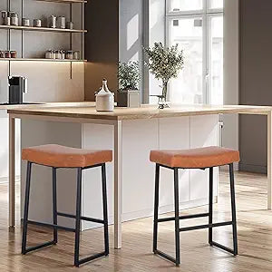 Brown Bar Stools Set of 2 Counter Height Saddle Stools