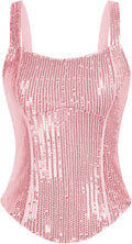 Sequin Tank Top Bustier Corset Style - Sparkle Slim Camisole Tanks