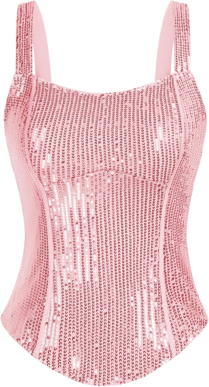 GRACE KARIN Sequin Tank Tops for Women - Sparkle Bustier Corset