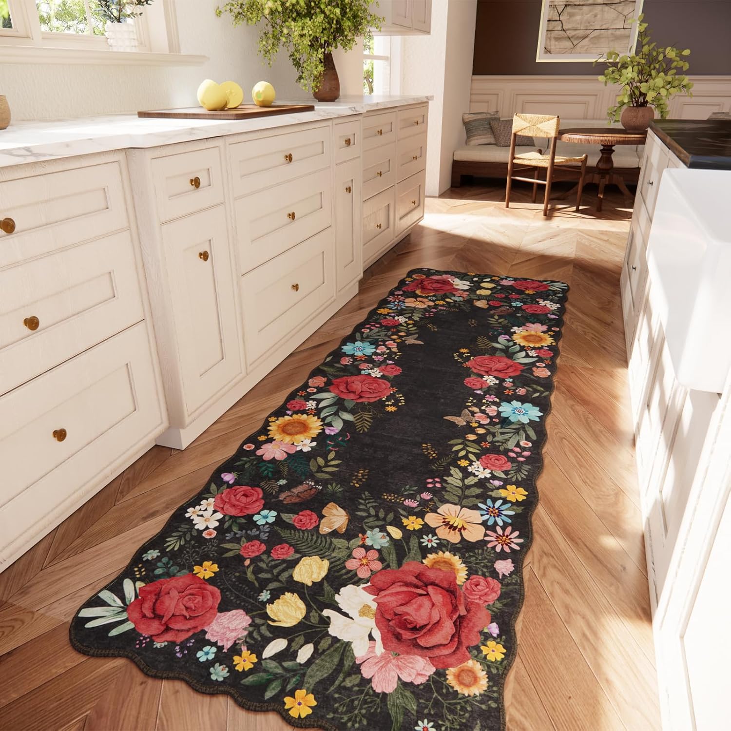 Floral Hallway Runner Rug 2ft 6inx8ft Non Slip Washable Vintage Carpet