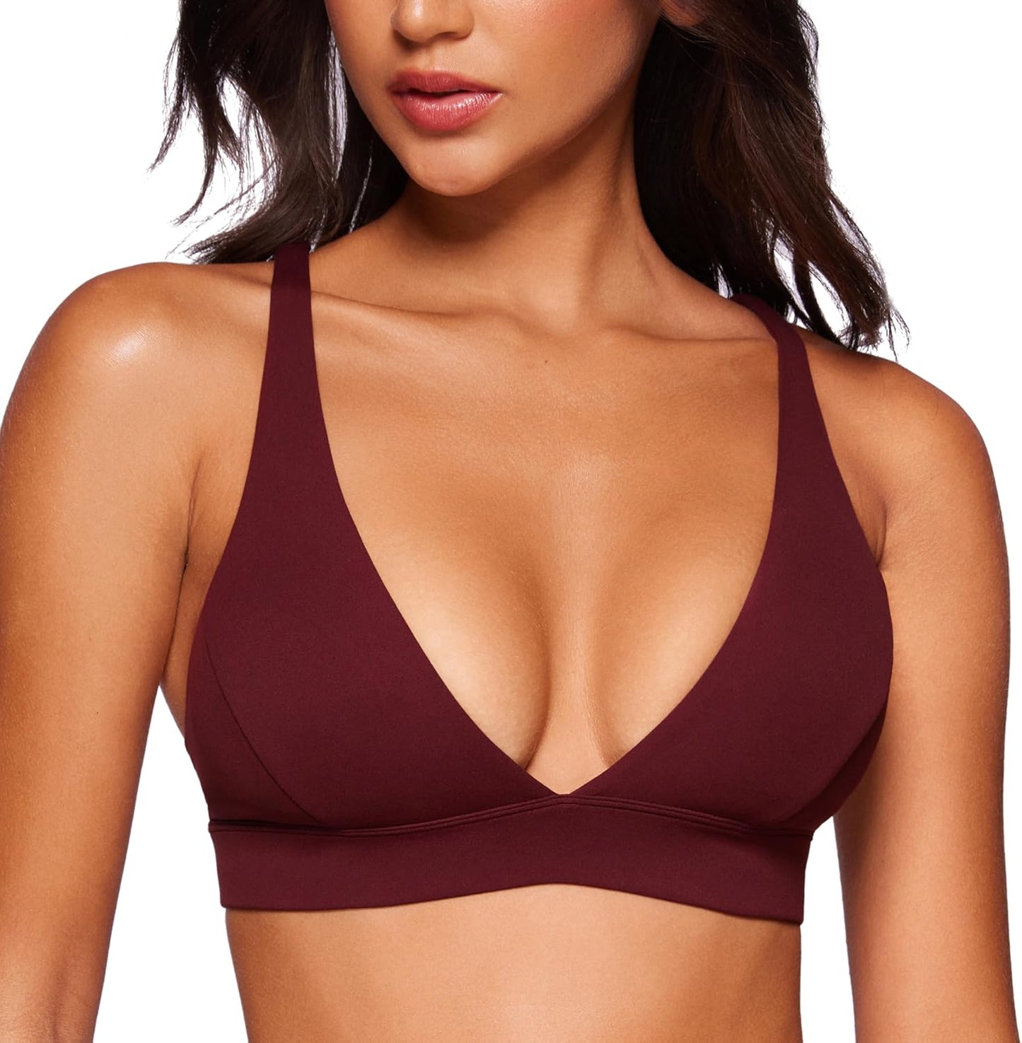 CRZ YOGA Butterluxe V-Neck Sports Bra - Wireless, Low Coverage, Padded