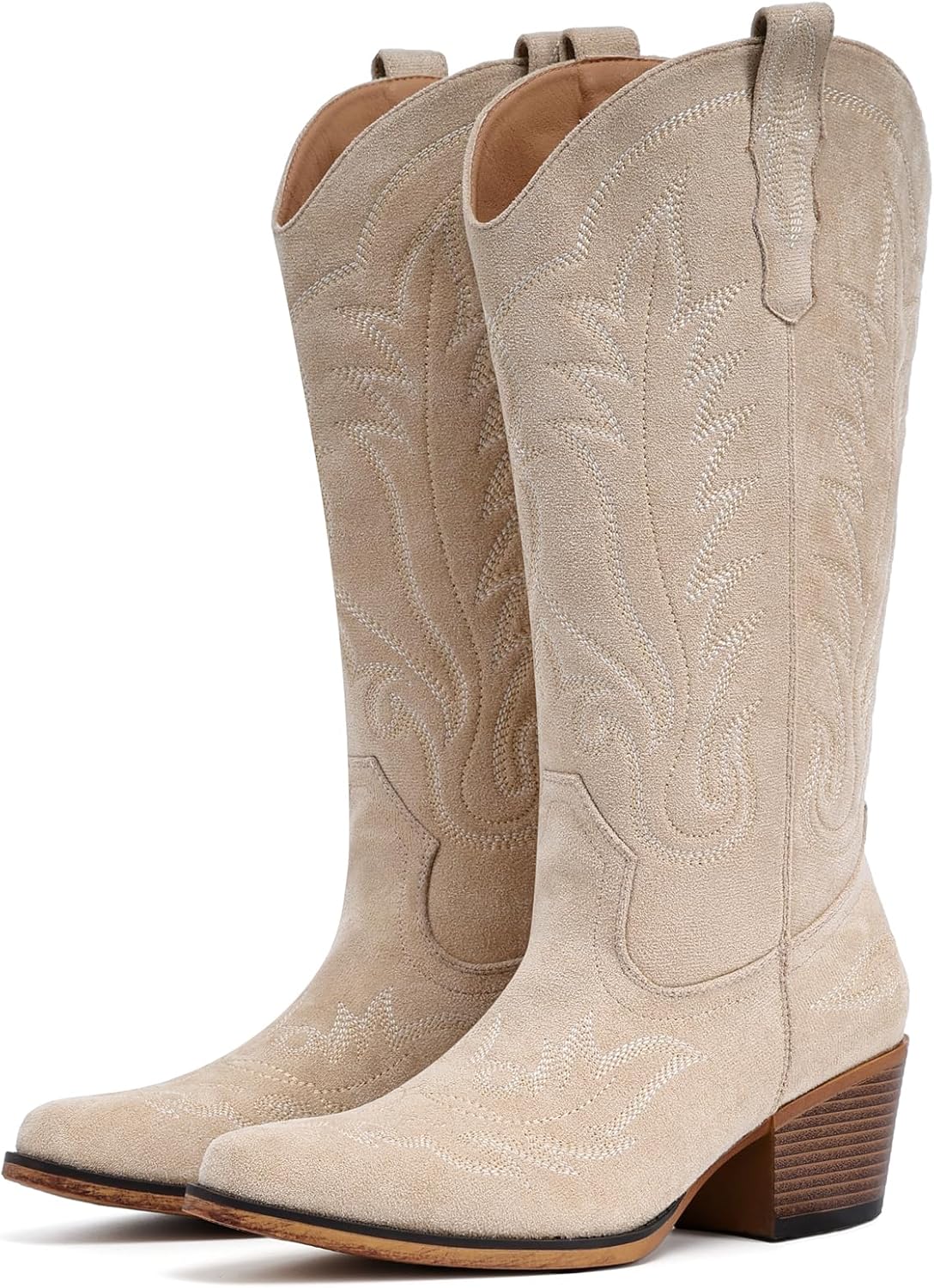 Suede Cowboy Boots for Women with Embroidered Retro Style