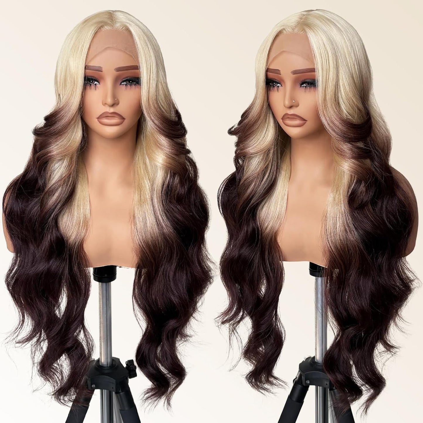 Ombre Blonde Brown Wig with Skunk Stripe for Bold Styles