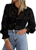 Women's Lace Button Up Blouse Long Sleeve - Dressy Casual Top