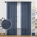 Navy Blue Linen Curtains 96 in 2 Panel Set - Light Filtering Privacy