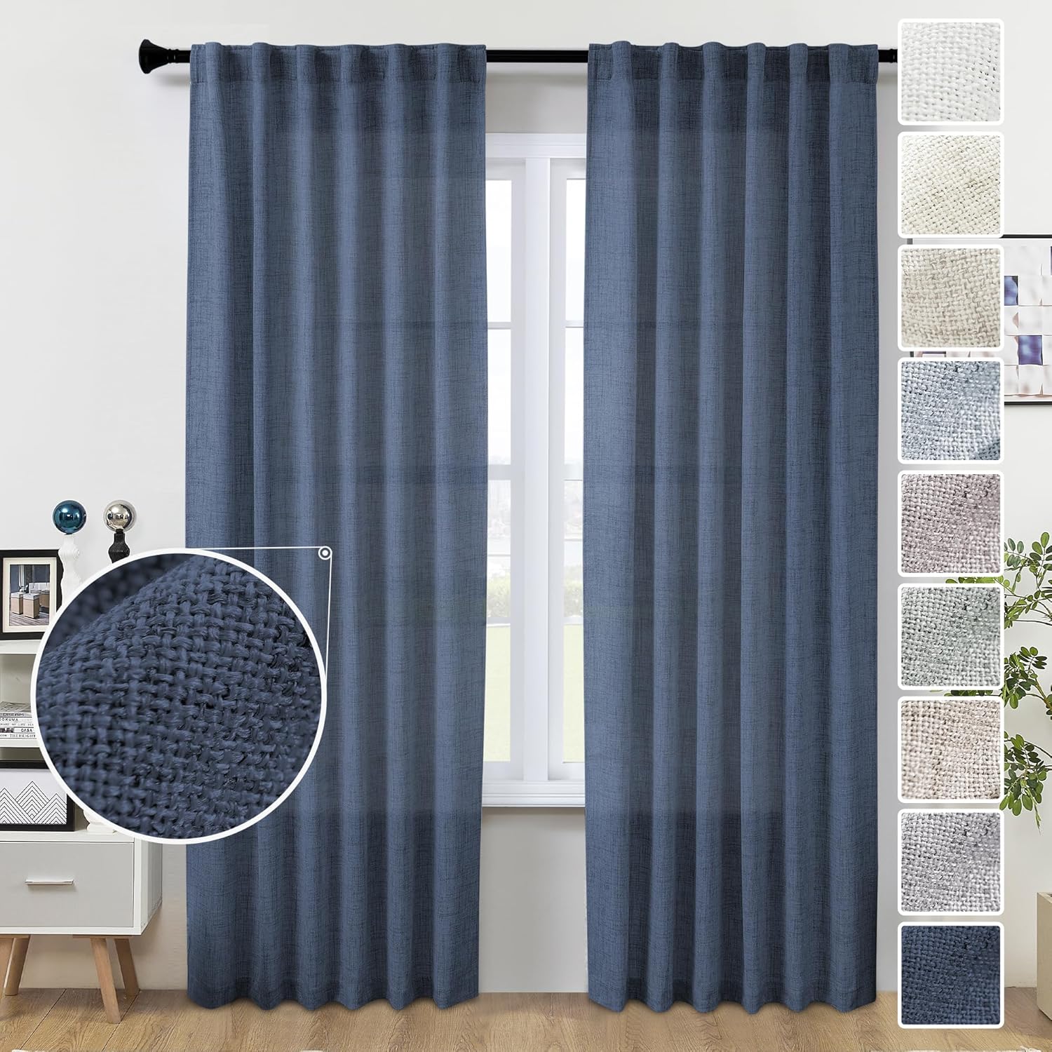 Navy Blue Linen Curtains 96 Inches Long for Modern Homes