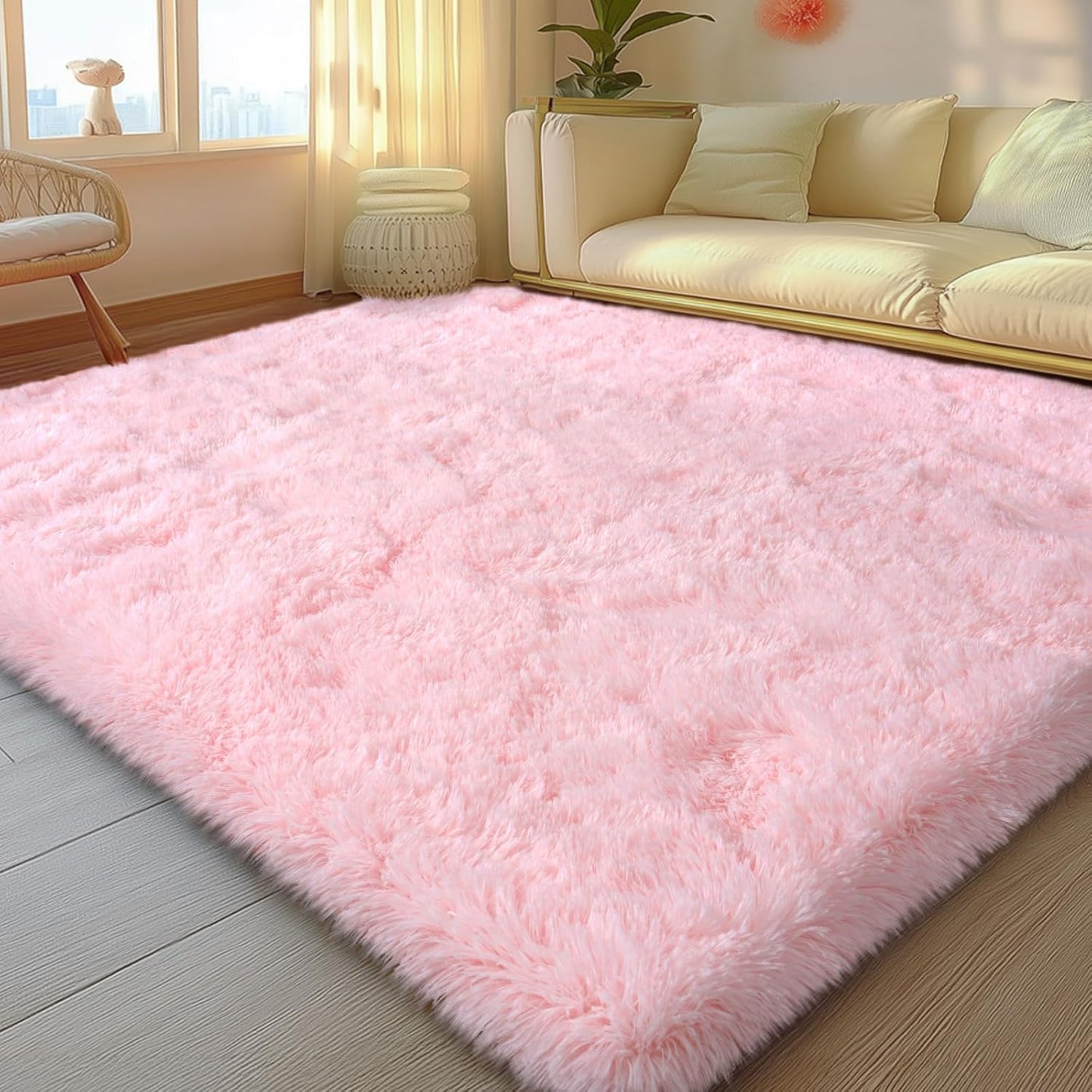 Pink Rugs for Living Room - Large Fluffy Area Rug 5x7 Feet