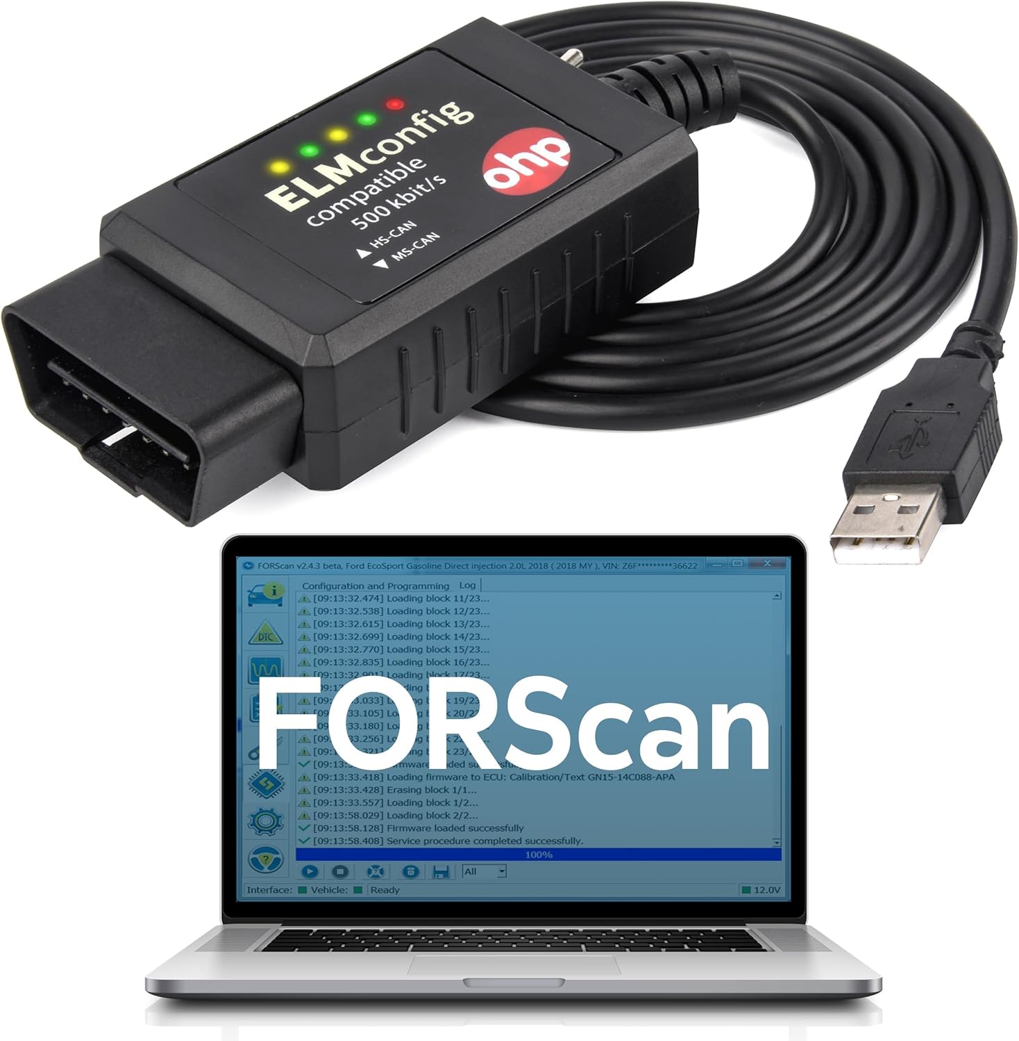 OHP FORScan ELM327 OBD2 USB Diagnostic Tool for Ford Vehicles