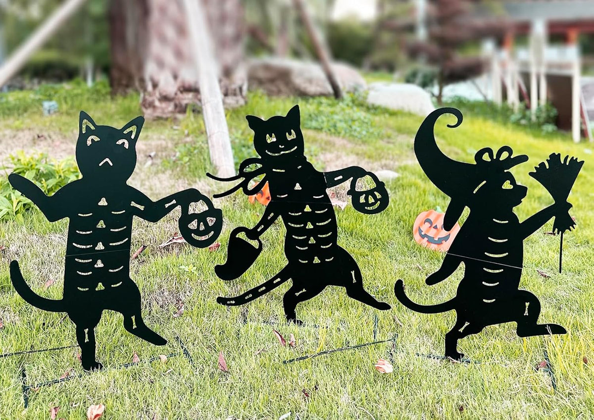 Metal Halloween Black Cat Garden Stakes for Spooky Decor