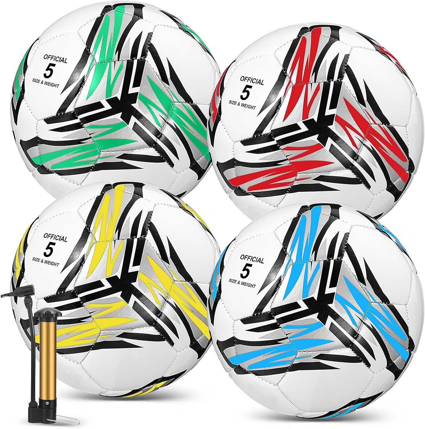 4 Pcs Soccer Ball Bulk with Pump and Bag for Training and Fun