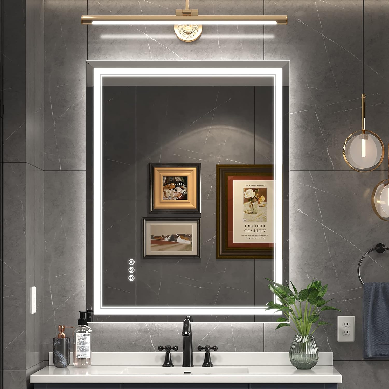 28x36 Inch LED Bathroom Mirror with Anti-Fog and Dimmable Lights